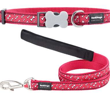 Red Dingo Flying Bones Dog Collar & Lead Set