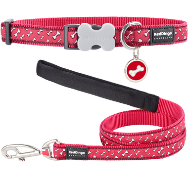 Red Dingo Flying Bones Dog Collar, Lead & Tag Set