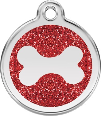 Red Dingo Glitter Bone Pet ID Tag